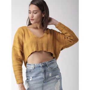 Forever21 l Mustard Yellow Crop cable Knit Sweater